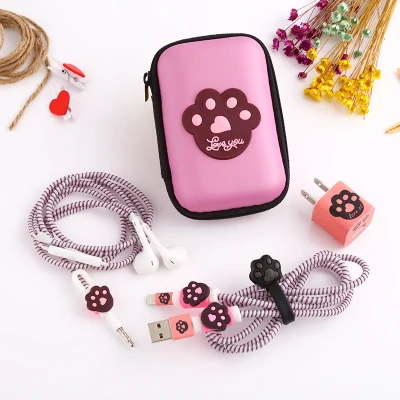 Набор защитных наклеек для наушников с мультяшным USB кабелем и футляром