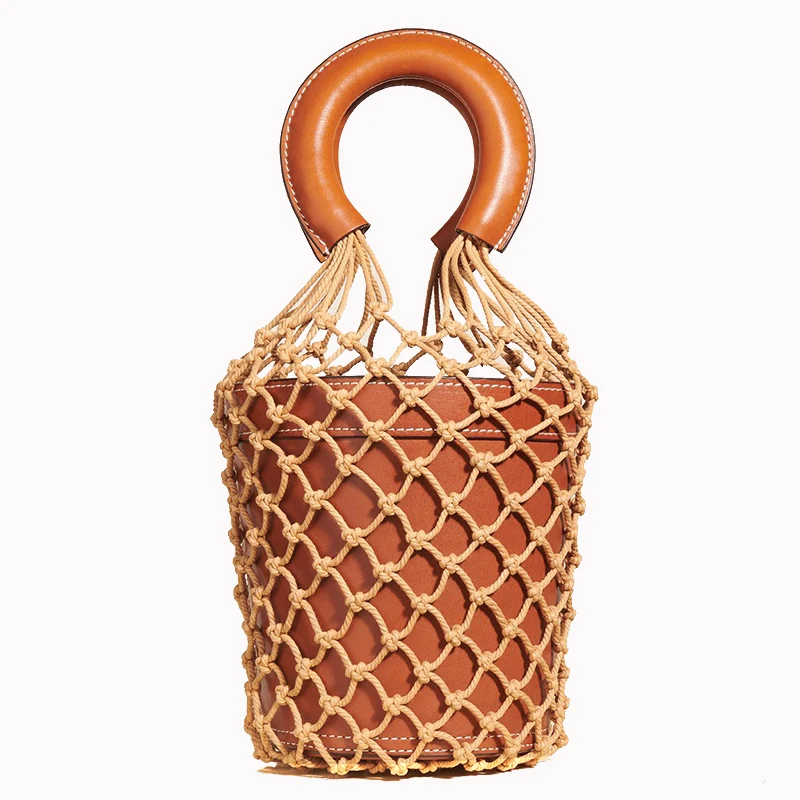 Женская Сетчатая Сумка ведро из вязаной веревки роскошные дизайнерские сумки