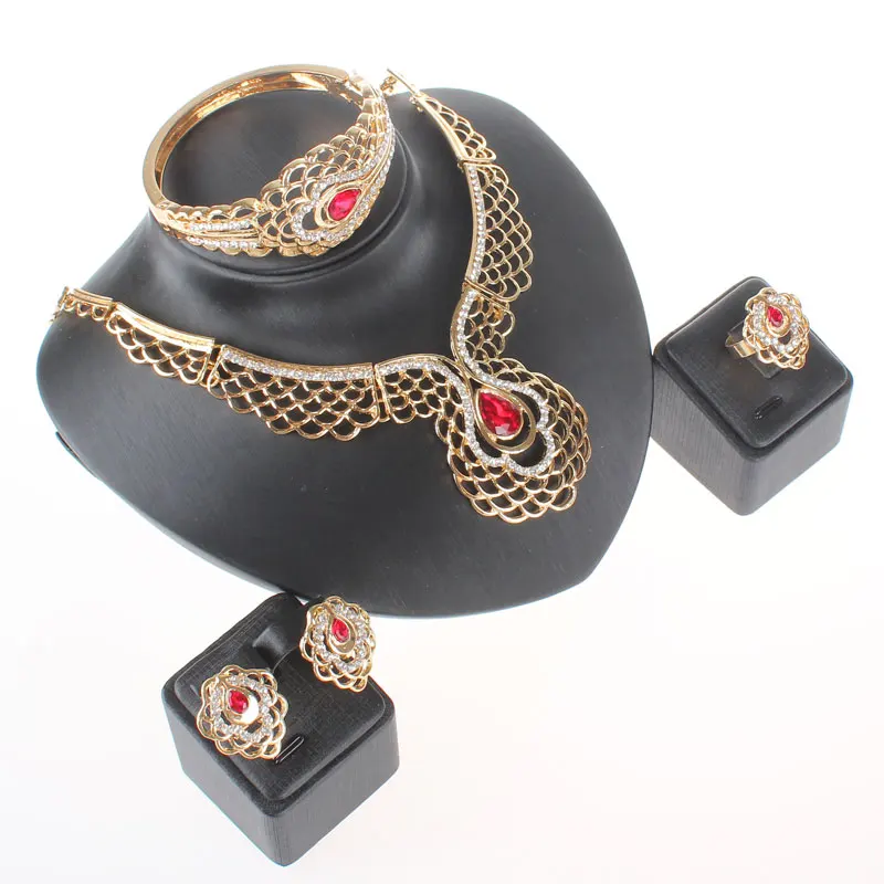 Модный женский золотой цвет красный зеленый драгоценный камень кристалл кулон