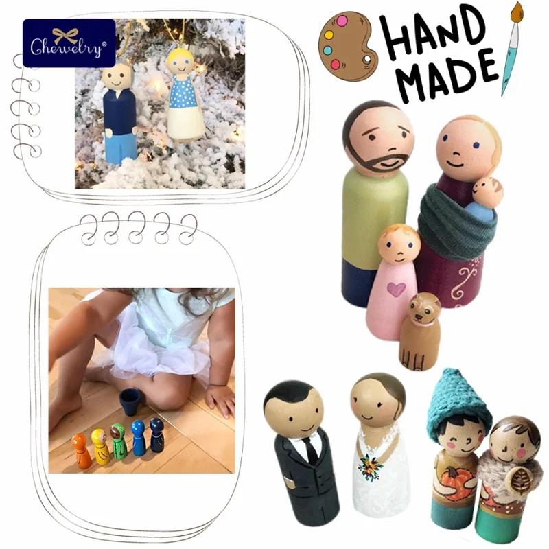 100pc Wooden Peg Dolls Family Wood Diy Crafts Natural Unfinished Wooden People DIY Baby Wooden Doll Teether Toys For Kids Gift