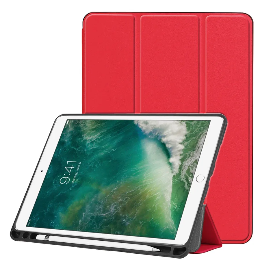 Red-soft Чехол для iPad 7, 10,2,, ультра тонкий защитный чехол с держателем карандаша Apple, чехол для нового iPad 7, 10,2 дюймов, чехол - Цвет: Red-soft