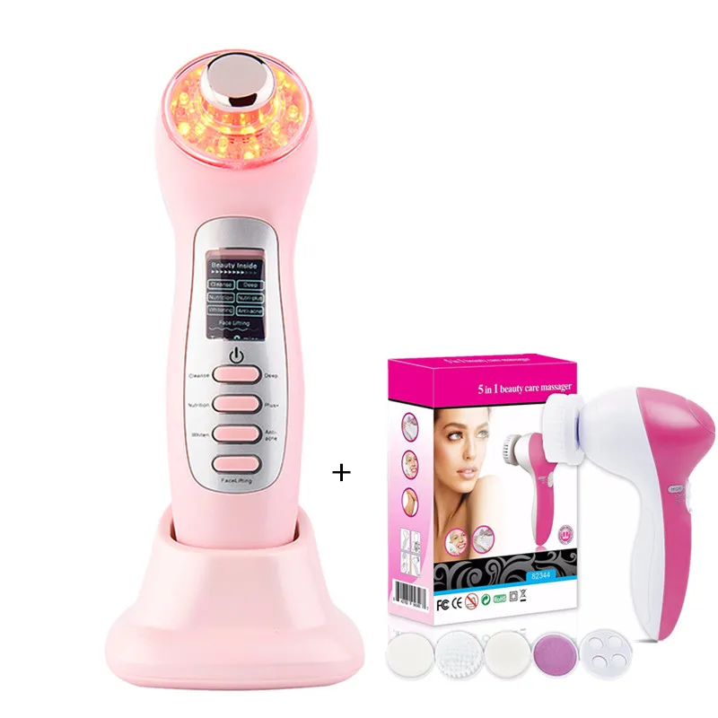 Kopen 7 In 1 Ultrasone Facial Massager LED Photon Galvanische ION Diepe Poriën Schoon Gezicht Lifting Aanscherping SPA Beauty Vibratie Massage