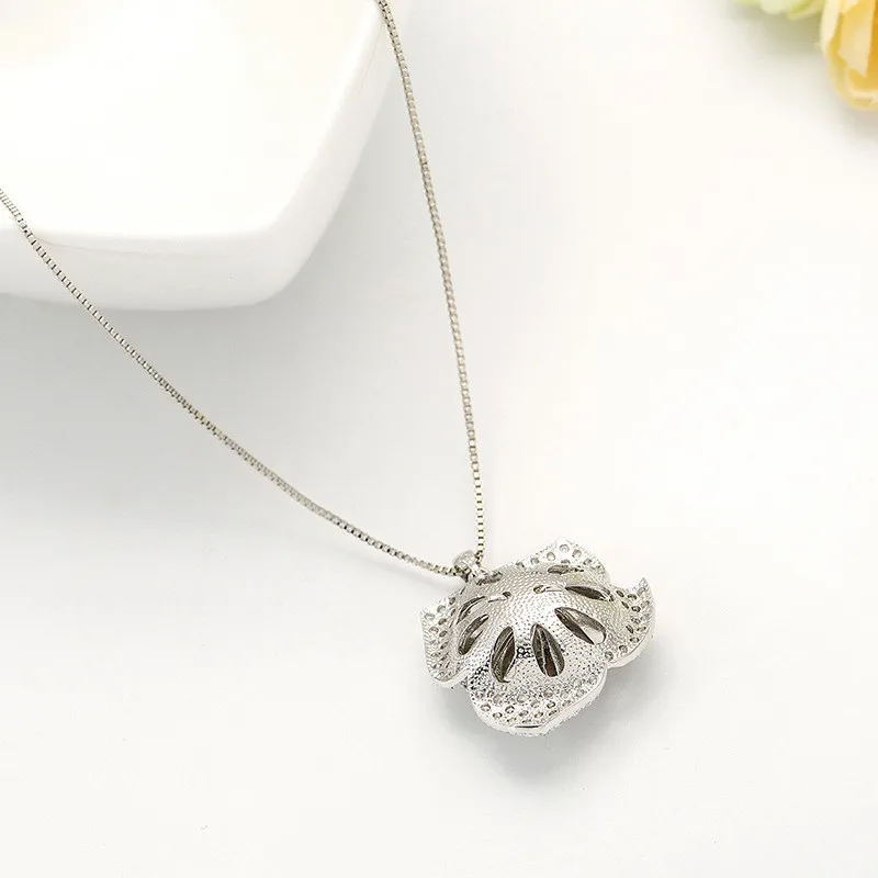 FXLRY New Design Romantic White CZ Cubic Zircon Flower Drop Pendant Necklace And Earrings Jewelry Set | Украшения и аксессуары