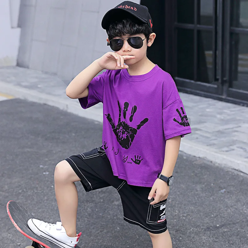 2019 летняя футболка с короткими рукавами для больших мальчиков + джинсы