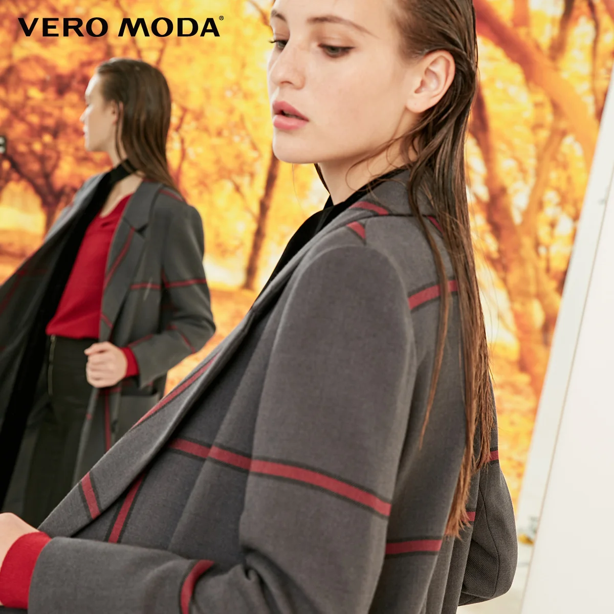 Vero Moda Новая женская куртка женская клетчатая двубортная кокон пальто Длинная зимняя куртка | 318321501