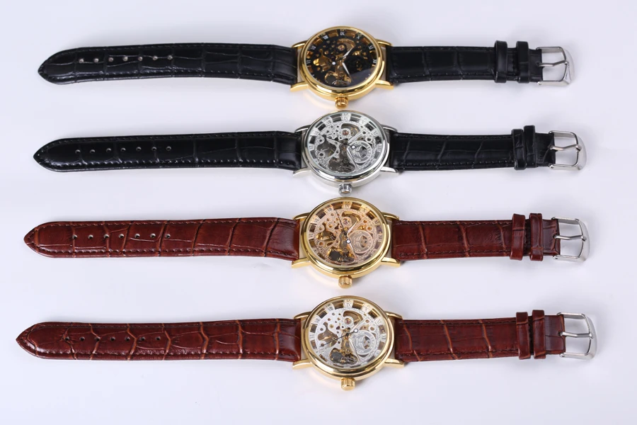 Мужские механические часы скелетоны на кожаном ремешке|clock brand|clock steampunkclock gold men |