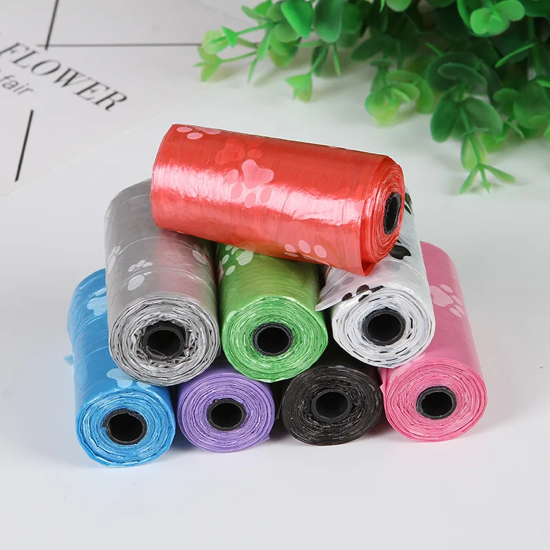 Footprints Pet Dog Waste Poop Bag Garbage Organizer With Paw Printing Doggy Shit Picking Bags Pooper Scoopers 15pc/Set | Дом и сад
