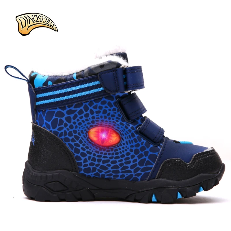 Dinoskulls Boys High Boots Children Warm Fleece Boots Kids Boys Winter Warm Shoes Light Up Led Shoes Boys T-REX Boots 27-34