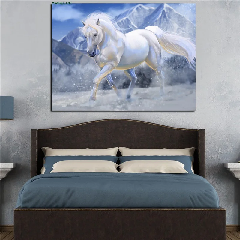 YWDECOR HD печать белая бегущая лошадь картина маслом на холсте животные минимализм