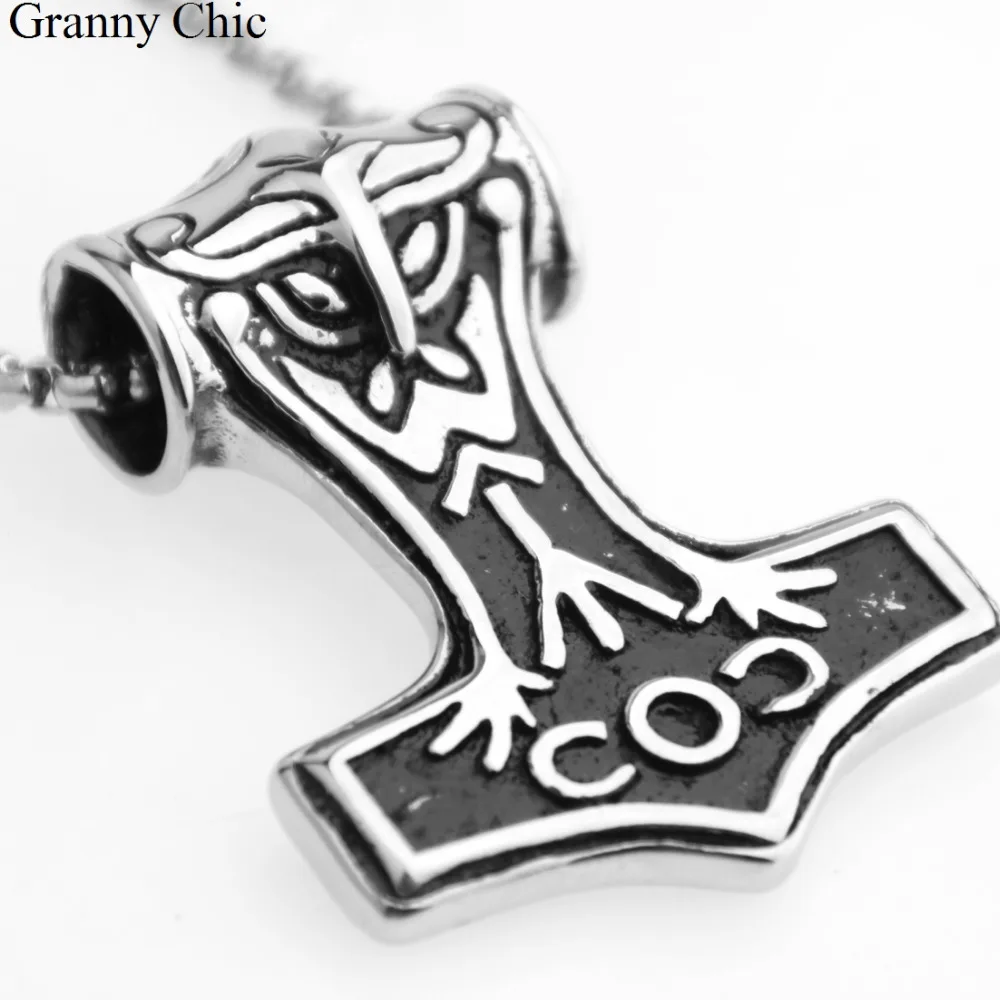 Granny Chic Popular Sale Fashion Men's Jewelry Silver Stainless Steel Vintage Thor's Hammer Pendant Box Necklace | Украшения и