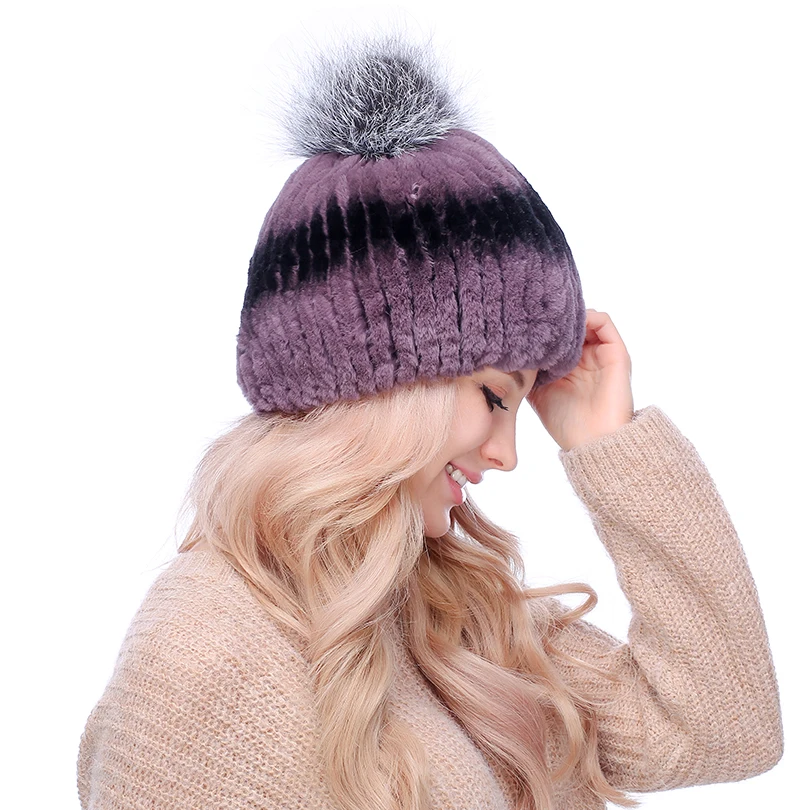 Для женщин зимние Натуральный мех Шапки реального кролика рекс Мех животных