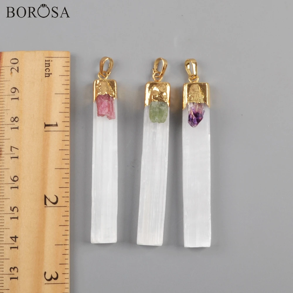 BOROSA дизайн 5 шт. прямоугольник позолоченный Selenite камень с натуральные аметисты