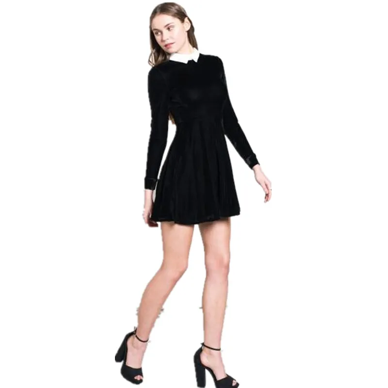 Женское платье трапециевидной формы с длинным рукавом отложным воротником и