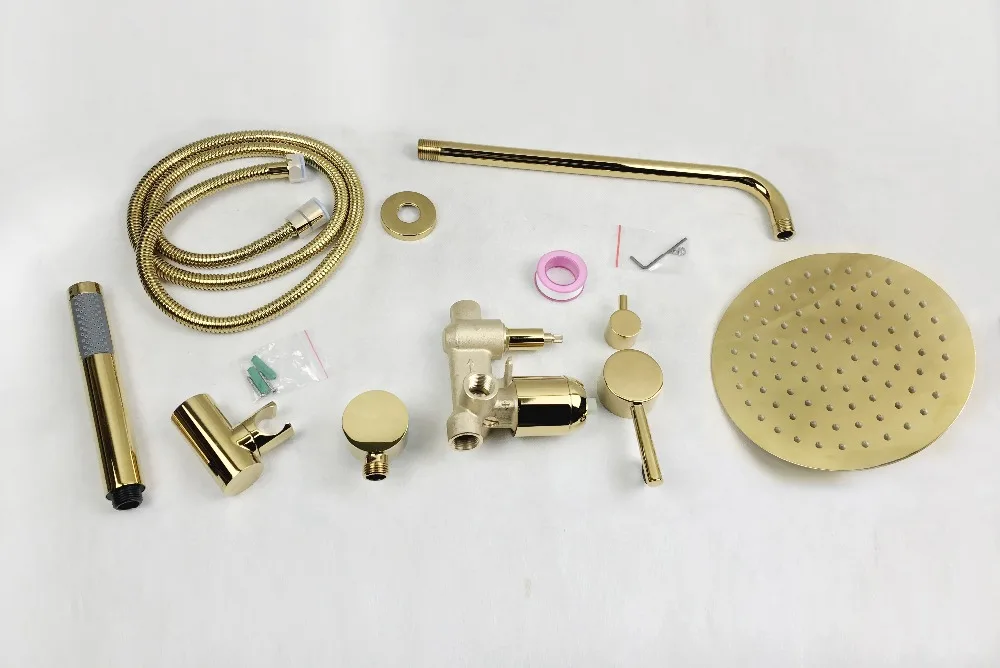 Wall mounted 24k gold PVD finish Rainfall shower bath tub faucet mixer tap Cold and hot water mixing valve set | Обустройство дома