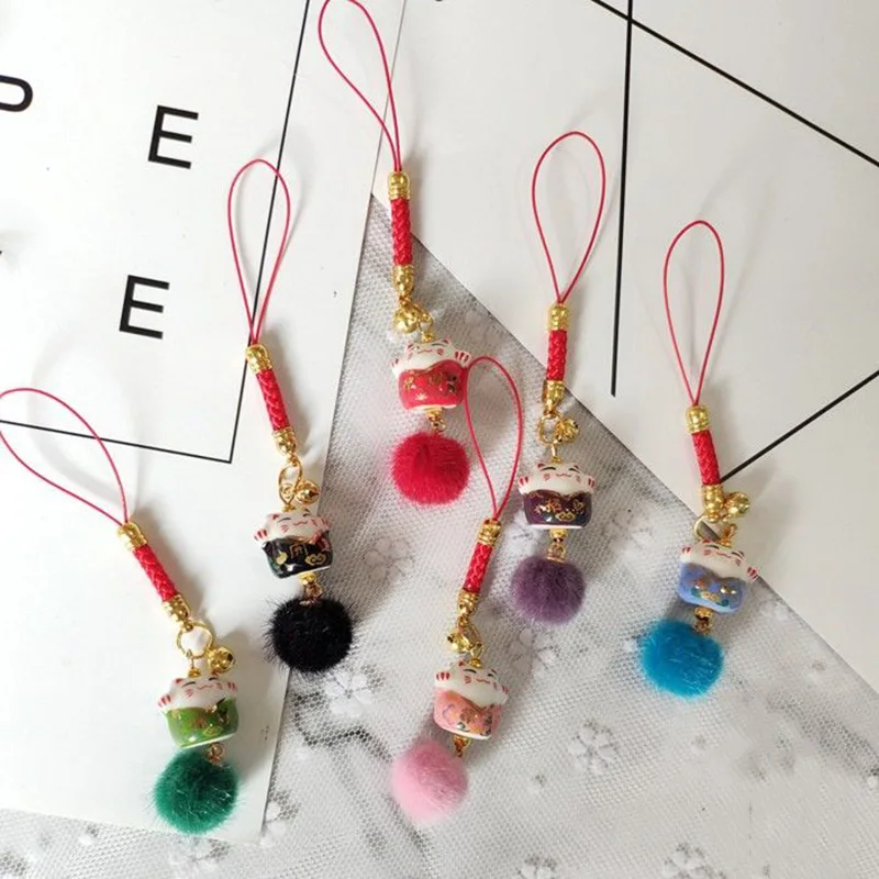 1 шт. брелок Omamori Maneki Neko Fortune Cat милый меховой звонок украшение подвеска на сумку