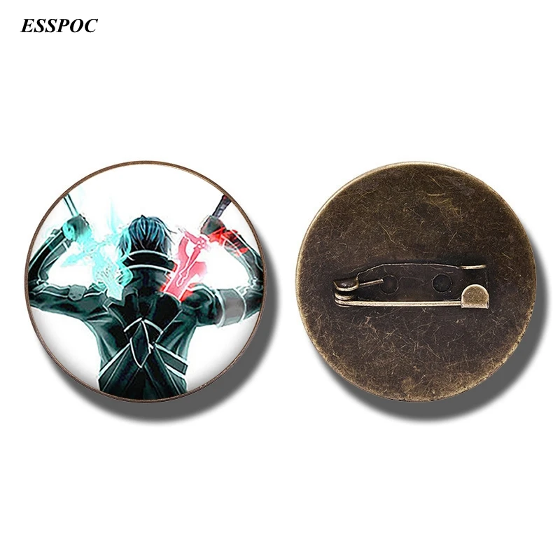 

Anime Sword Art Online Brooch Pin Kirigaya Kazuto Yuuki Asuna Figure Badge Glass Cabochon Jewelry Gifts