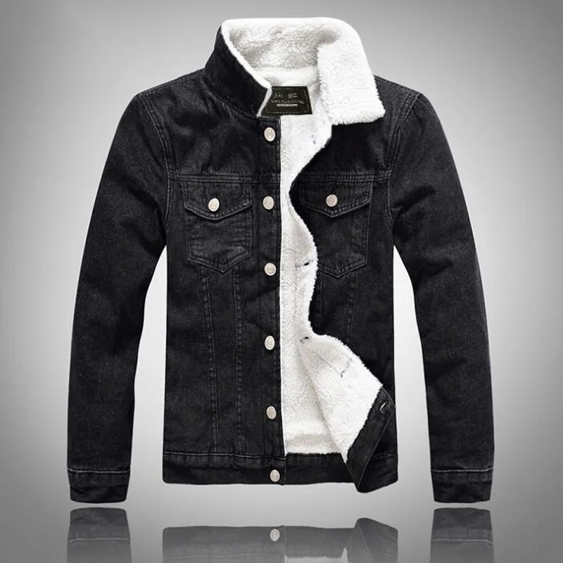 Lamb Fleece Denim Parkas Velvet Padded Coat Men's Light-Colored Cashmere Lamb Wool Jean Coat Denim Outwear