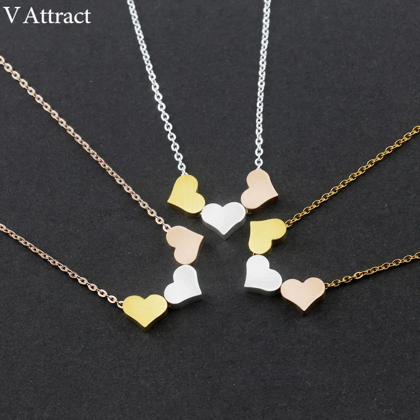 

V Attract 10pcs Stainless Steel Simple Heart Charm Necklace Wedding Jewelry Gold Link Chain Colar Feminino Choker