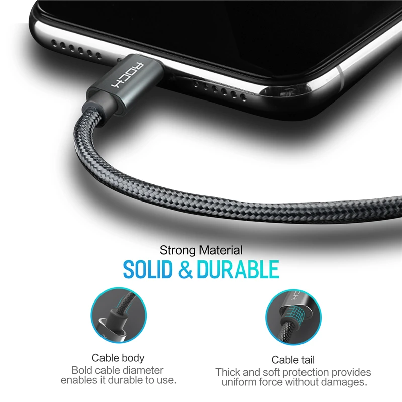 ROCK Micro USB кабель 2A для samsung S4 S5 S6 S7 Xiaomi Redmi Note 4x huawei Android телефон Быстрый зарядки