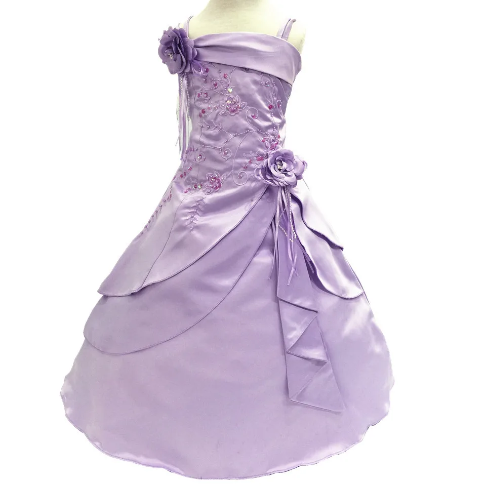 Длинное атласное платье для девочек с цветочным принтом и обручем внутри