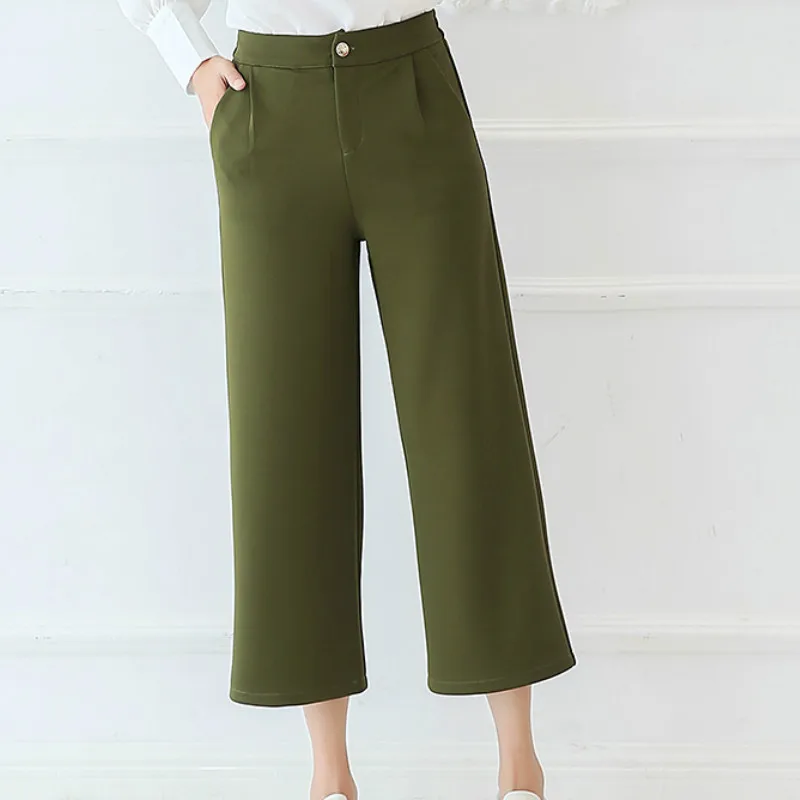 Женские широкие брюки pantalon черные повседневные с высокой талией в Корейском