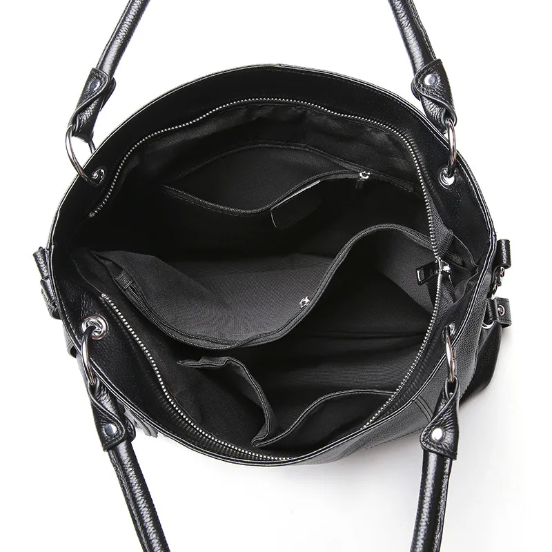 Genuine Leather Handbags For Women Fashion Simple Soft Tote Bags Black Solid Female Real Crossbody Bag Lady | Багаж и сумки