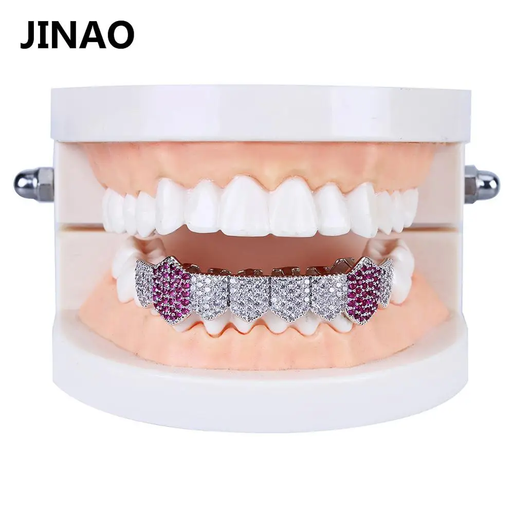 Silver JINAO в стиле «хип-хоп» льдом Зубы вампира grillz Gold посеребренный Micro Pave CZ камни только нижние рта грили holleween подарок Для мужчин - Окраска металла: Silver