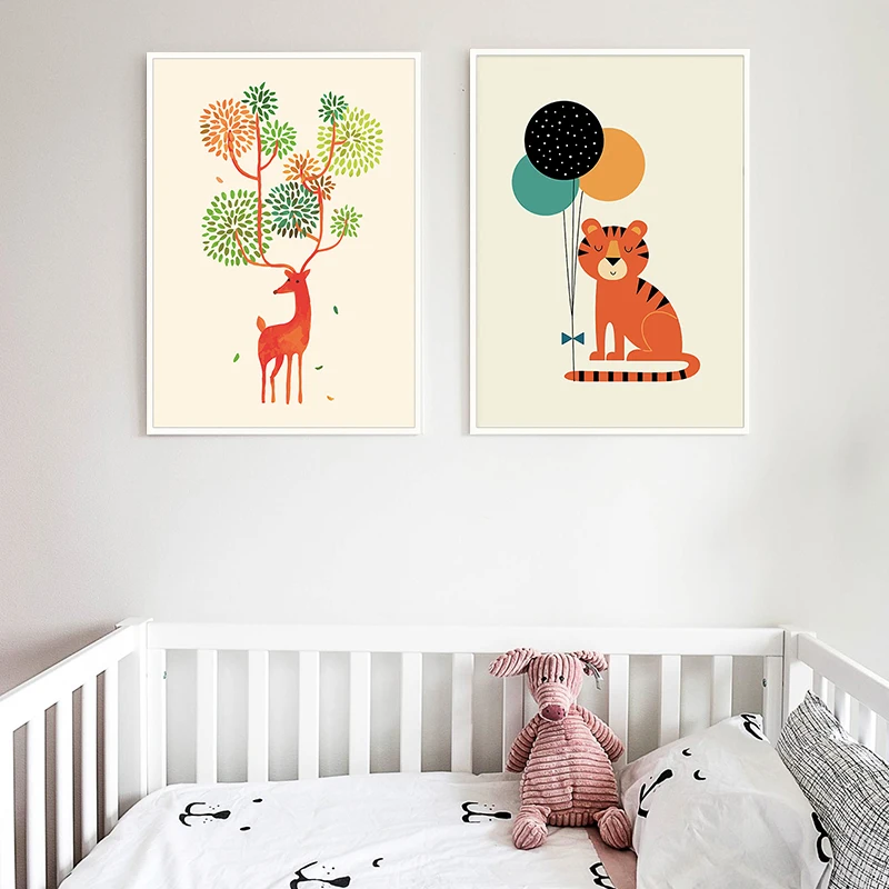 Картинки на холсте с изображением мультяшных животных для детской комнаты, постер для стены декора дома, милые аниме.