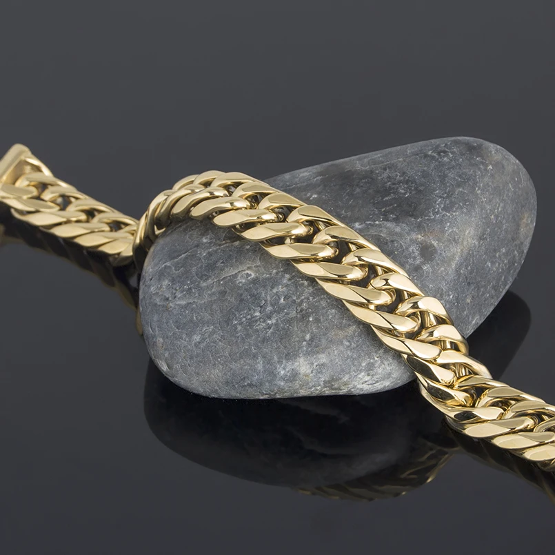 

TrustyLan Luxury Golden Gold Color Chunky Chain Man Bracelet Miami Cuban Curb Chain Mens Bracelets For Men Indian Jewelry Gifts