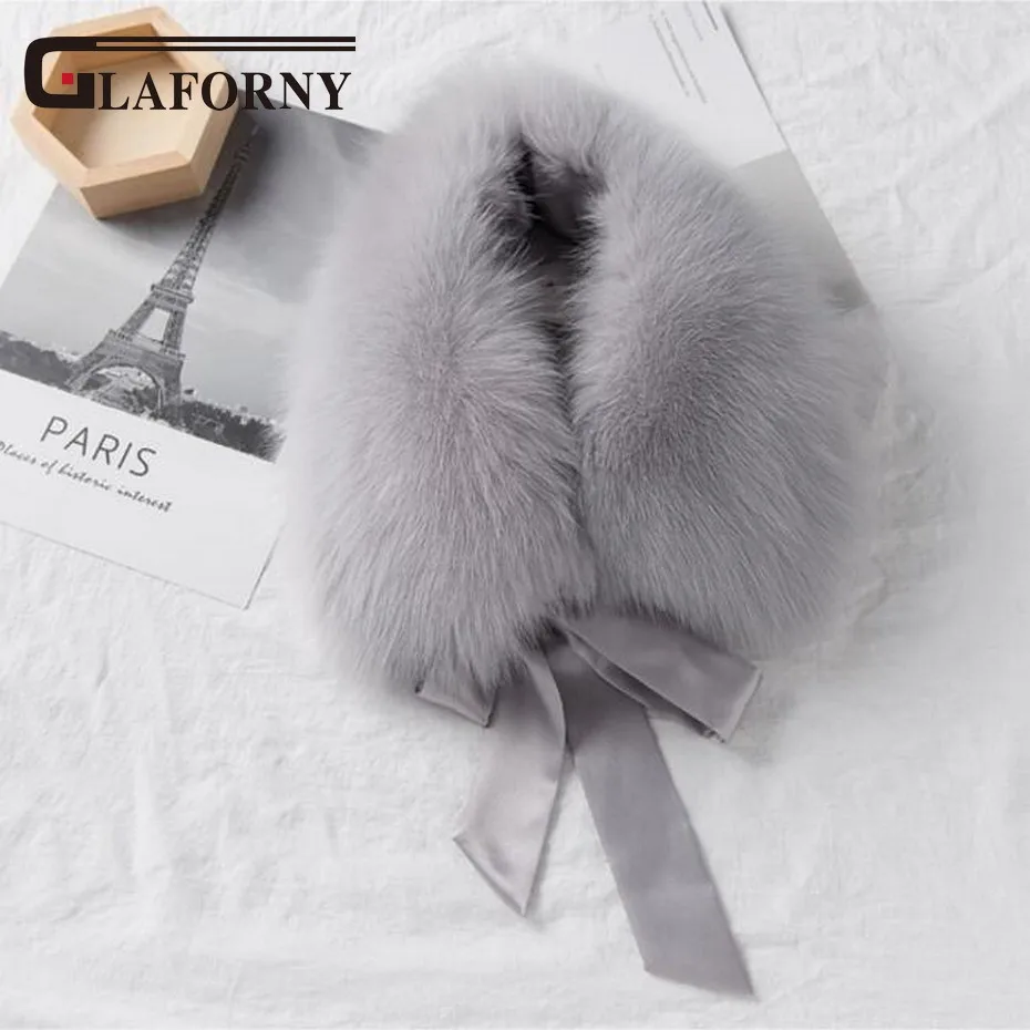 Glaforny 2018 корейские женские меховые ошейники с лентой из натурального меха енота