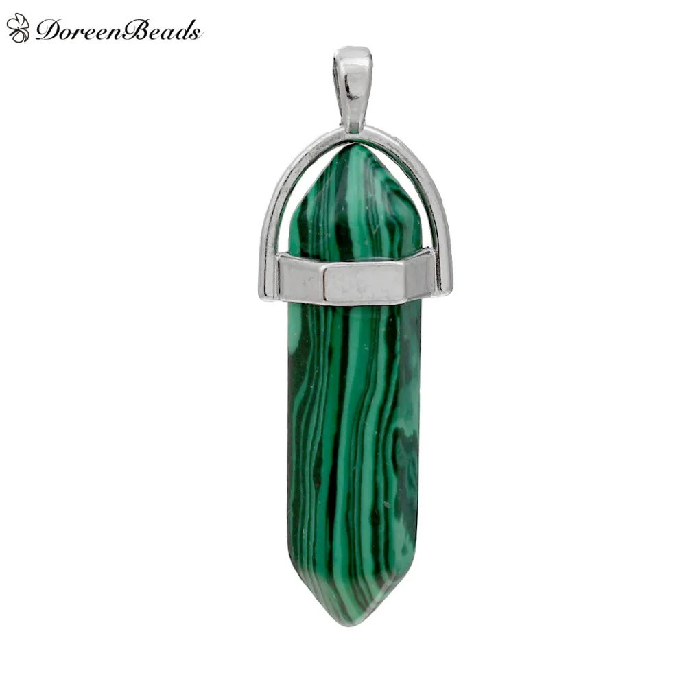 Подвески DoreenBeads из малахата тусклый карандаш серебряного цвета зеленая полоса 4 1