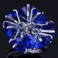 pleasant round blue cubic zirconia silver plated ring v0501