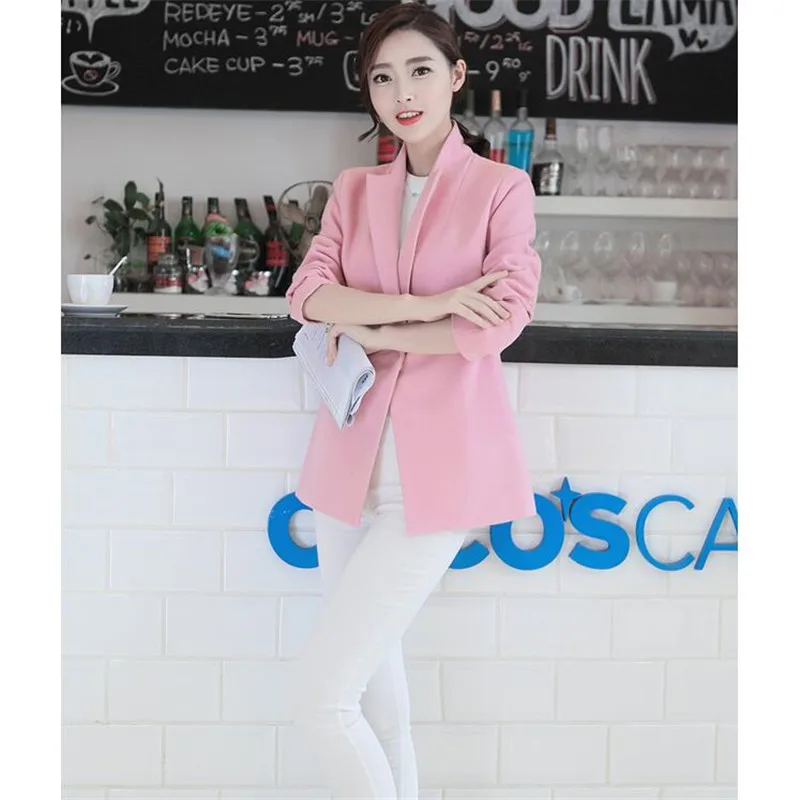 Женское шерстяное пальто осеннее большого размера в Корейском стиле розового