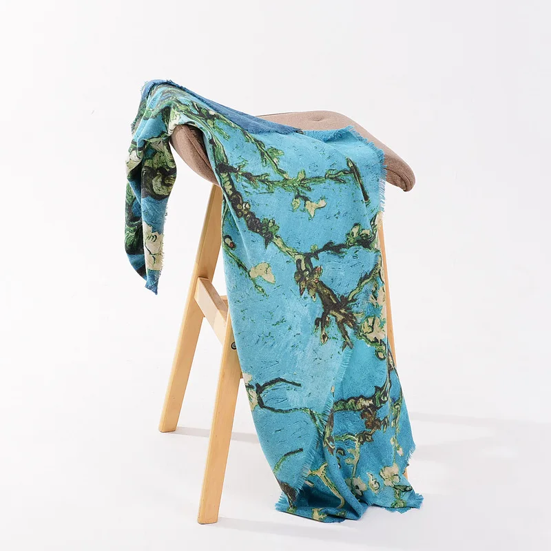 

Зимний кашемировый шарф, Женский Теплый суперплаток, винтажная шаль с принтом цветов и деревьев, платок, платок, квадратный хиджаб 130*130 см