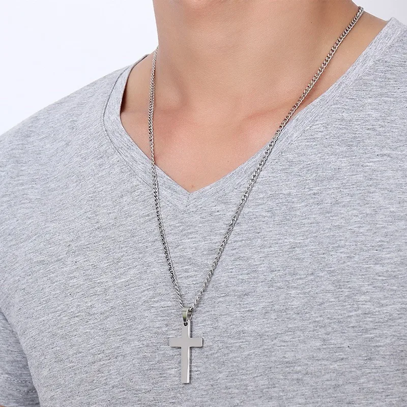 Ожерелье мужское из нержавеющей стали с гравировкой 24 дюйма|male jewelry|curb chaincross necklace