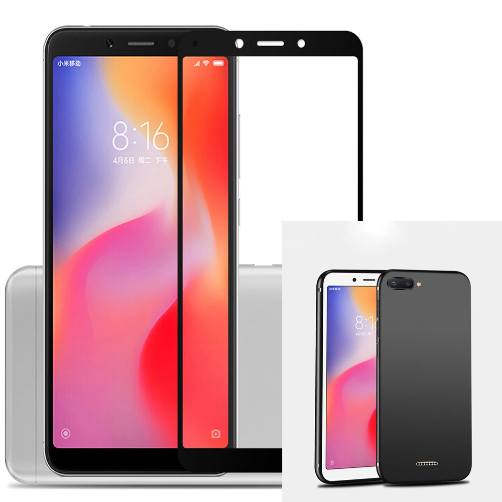Чехол для Redmi 6 6A матовый мягкий чехол из ТПУ с полным закаленным стеклом защита