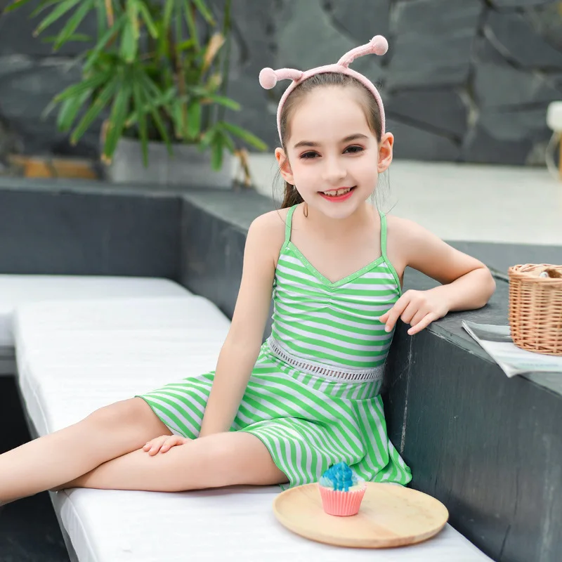 Kids Swim Dress Summer Baby Girls Striped Bikinis Set Swimsuit Surf Swimwear Children Biquini Beach Wear Bathing Suit Sportswear | Спорт и