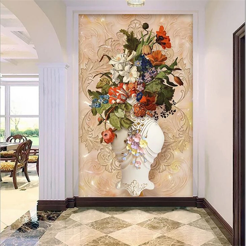 wellyu Custom wallpaper 3d photo murals vase flower pattern 3d porch aisle TV background wall paper papel de parede papier peint