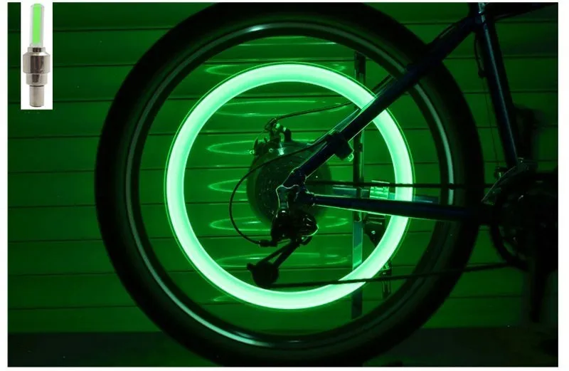 green 2 шт. велосипедный светильник колпачки для колесных шин, светильник MTB спицы, светодиодный светильник, розовый/зеленый/синий/желтый велосипедные аксессуары с батареей - Цвет: green