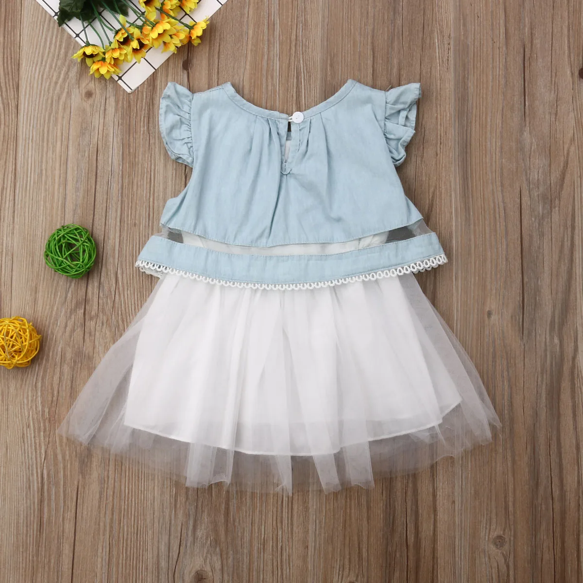 Модное джинсовое платье для маленьких девочек кружевное тюлевый сарафан