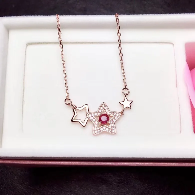 Ожерелье из натурального рубина модное ожерелье серебра 925 пробы с мультяшным