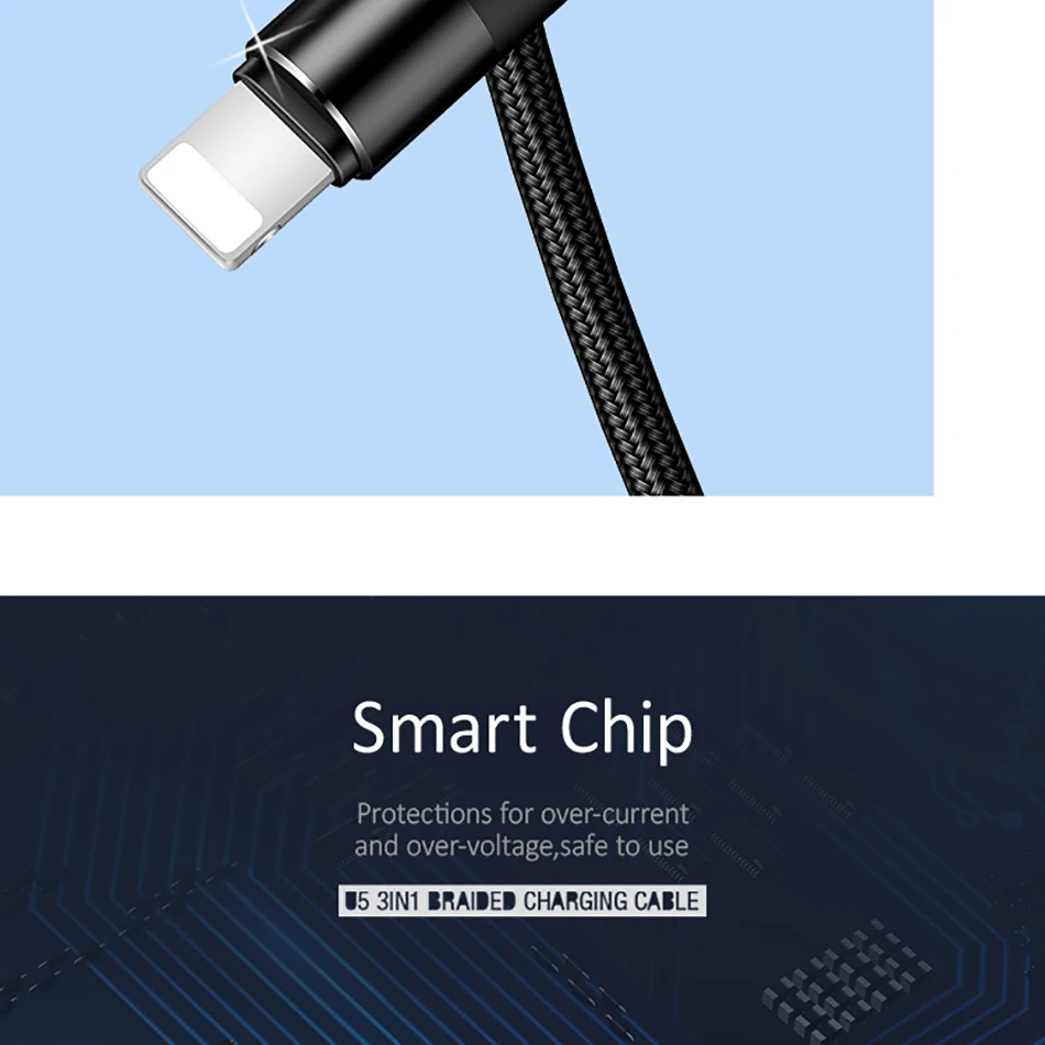 3 в 1 Кабели для мобильных телефонов, USAMS usb кабель usb-c для samsung нейлоновый Micro usb кабель для зарядки для iPhone x 8 type c кабель Шнур