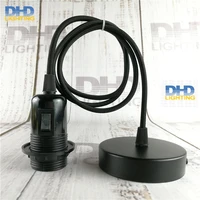 sample order e27 diy lamp fixture black knob switch bakelite full threaded socket with 1 1 meter black cable and ceiling plate