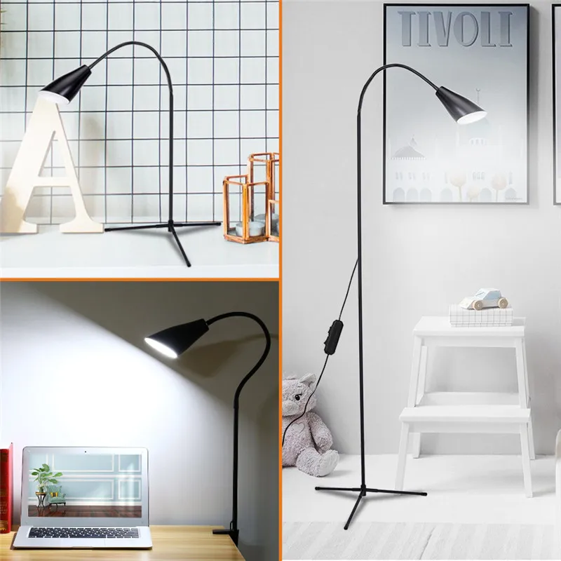 CLAITE Modern Stand Floor Lamp 7W White& Warm White Dimmer USB Desk Reading Light Fixture for Bedroom Living Room