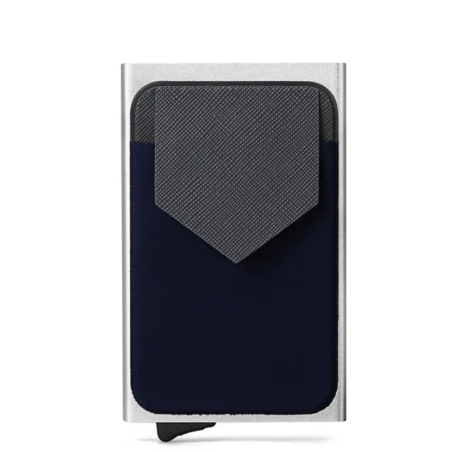 silver-blue Мужской алюминиевый кошелек с задним карманом ID держатель для Карт Rfid Блокировка мини тонкий металлический кошелек Автоматический чехол для кредитных карт протектор - Цвет: silver-blue