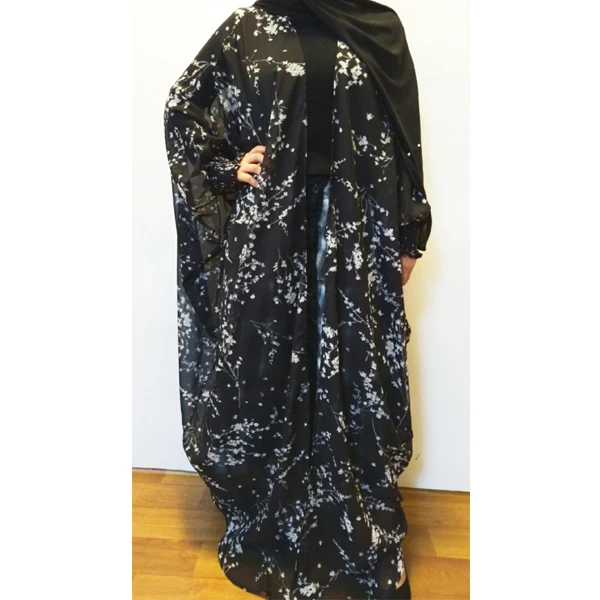 Скромная модная одежда; красивый дизайн с цветочным принтом; abayas; свободный размер; рукав летучая мышь; abaya; Этническая Одежда - Цвет: black
