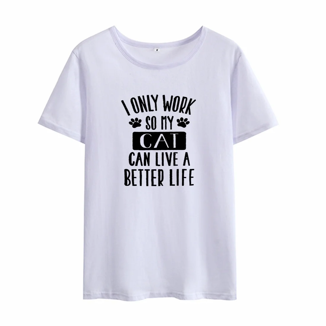 I Only Work So My Cat Funny T-shirt Women Summer Short Sleeve Cotton Tee Shirt Femme Casual Loose Tshirt Top Dropshipping | Женская