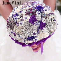 janevini luxury crystal rhinestone elegant purple bridal holding flowers bridesmaid bouquet handmade jewelry wedding accessories
