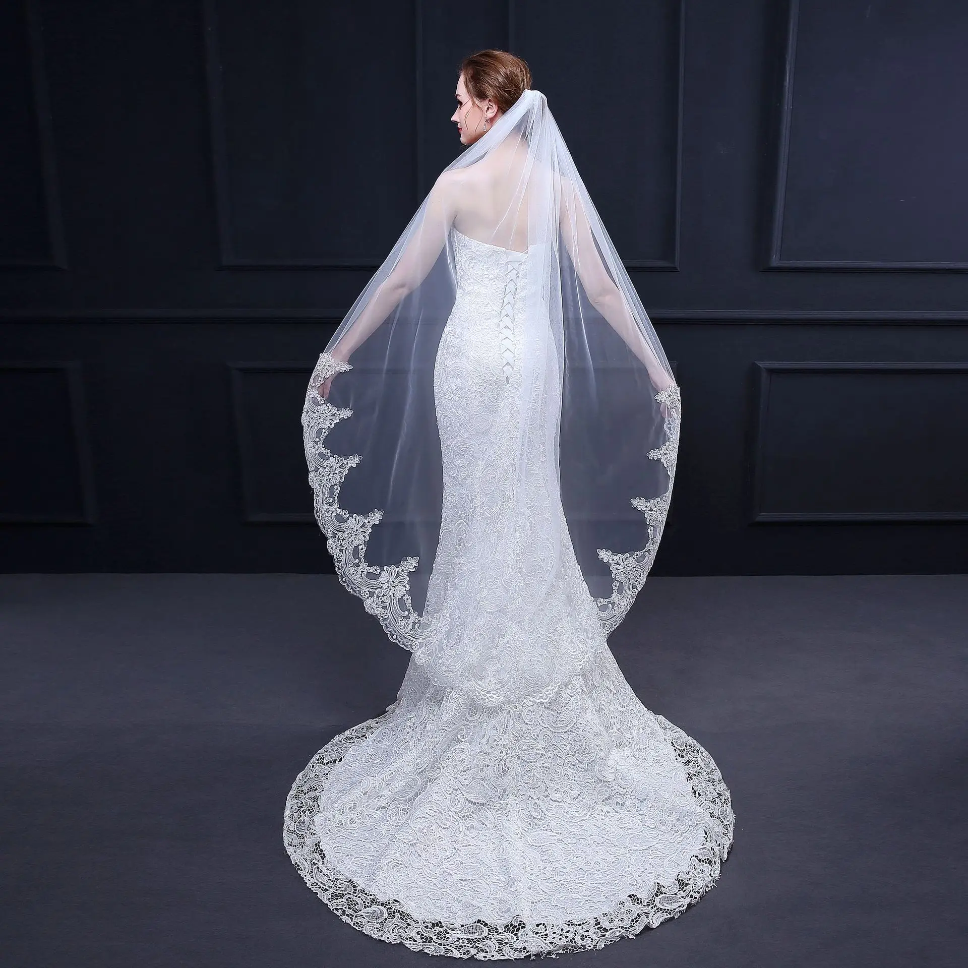 Lace Edge Long Wedding Veil Bridal Short Metal Hair Comb Accessories TS216 | Свадьбы и торжества