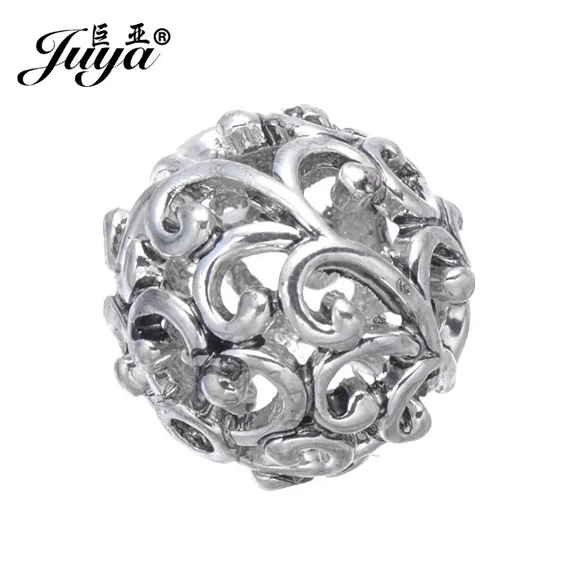 Ancient silver JUYA, 20 шт./лот, 12 мм, выгравированные Полые бусины из сплава, древние Бусины Серебряного/золотого цвета для женщин, принадлежности для изготовления ювелирных изделий, аксессуары - Цвет: Ancient silver